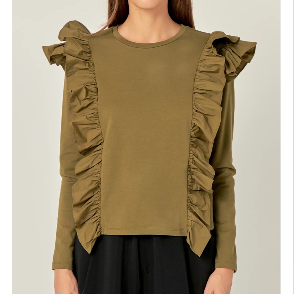 English Factory Poplin Ruffle Top - Size M